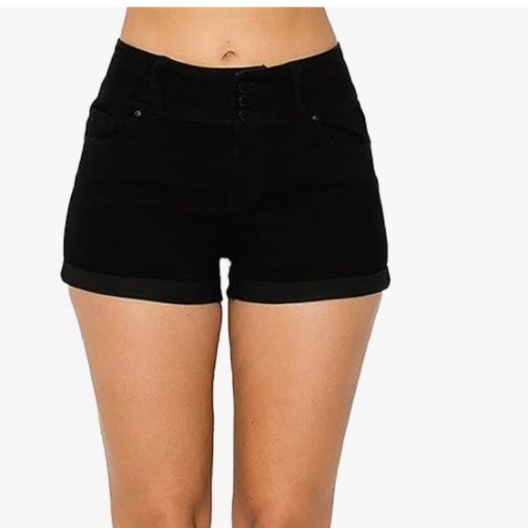 WAX JEAN High You Push Up Denim Shorts with 3-Button Stacked Band Size S Black - Picture 1 of 8